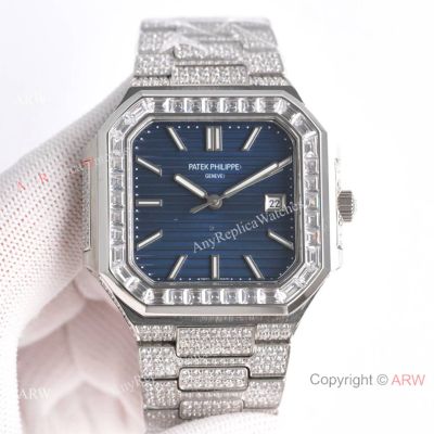 Luxury Copy Patek Philippe Cubitus Pave-Diamond Case Midnight Blue with Baguettes